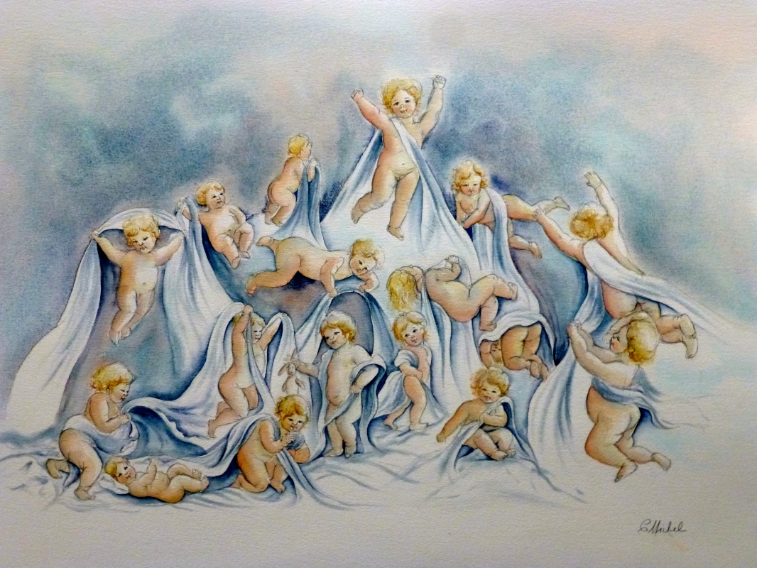 vente aquarelle Les angelots malicieux