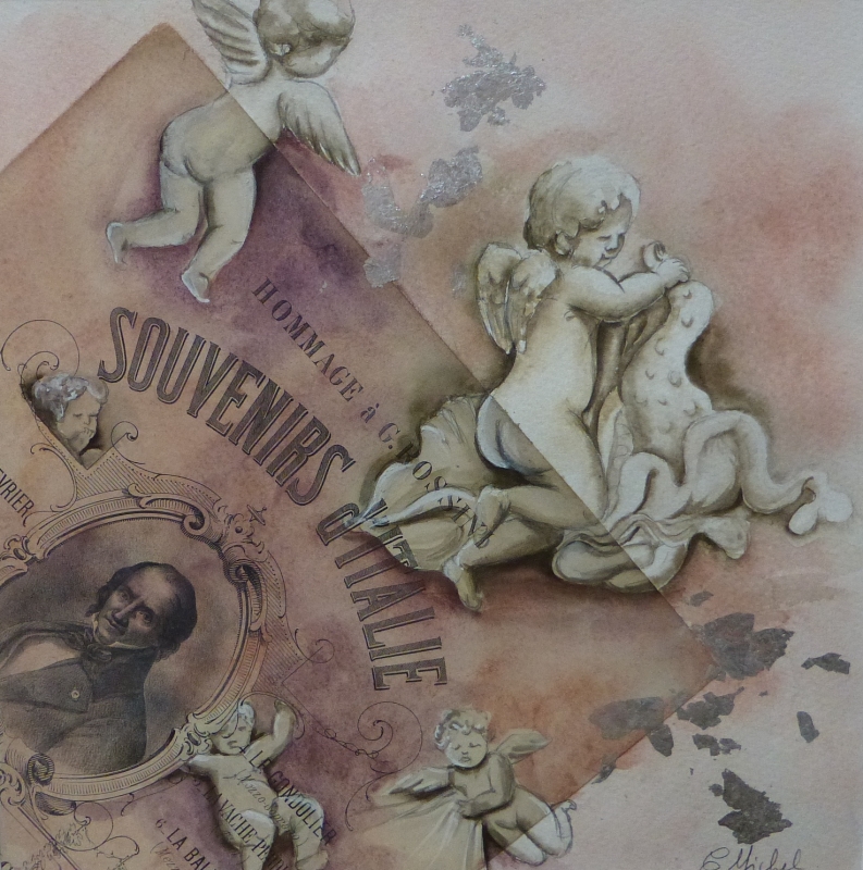 vente aquarelle Les angelots en partition