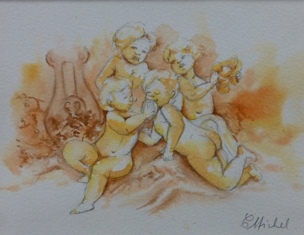 vente aquarelle Les angelots en musique