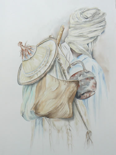 vente aquarelle Le berger peul