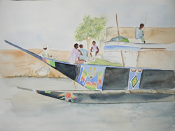 vente aquarelle Pinasses sur le Niger