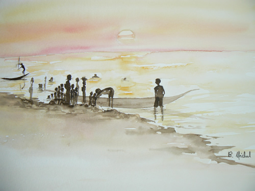 vente aquarelle Scènes de nuit