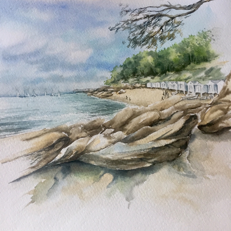 vente aquarelle Plage de Noirmoutier, l'anse rouge