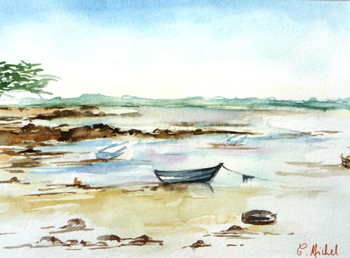 vente aquarelle Bateau au Men Du