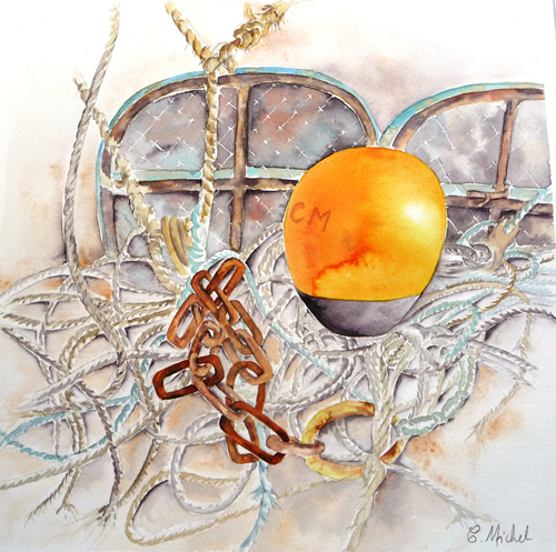 vente aquarelle Casiers de Belle île