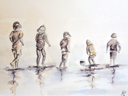 vente aquarelle Enfants à la pêche à pied, 2