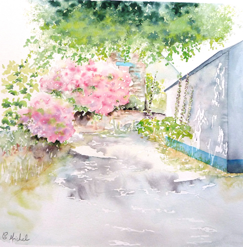 vente aquarelle Hortensias à Belle île
