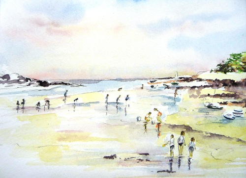 vente aquarelle Pêche à pied à Carnac