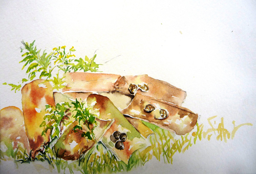 vente aquarelle Tuiles chez Raymond