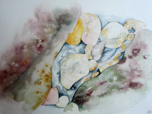 vente aquarelle Galets à marée basse