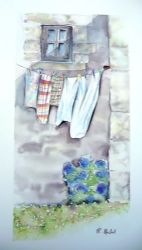 vente aquarelle Le linge au vent, Hoëdic
