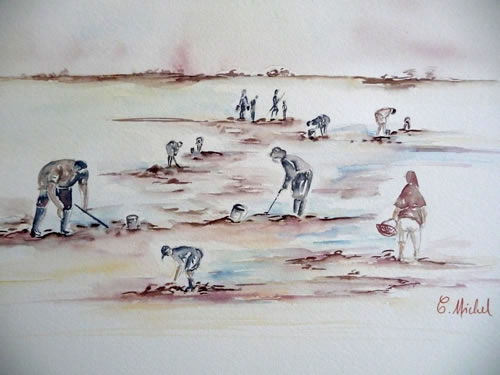 vente aquarelle Pêcheurs à pied