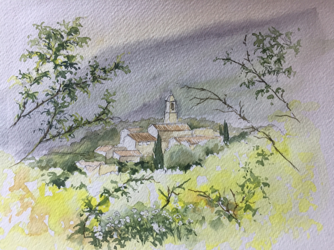 vente aquarelle Mormoiron et ses genêts