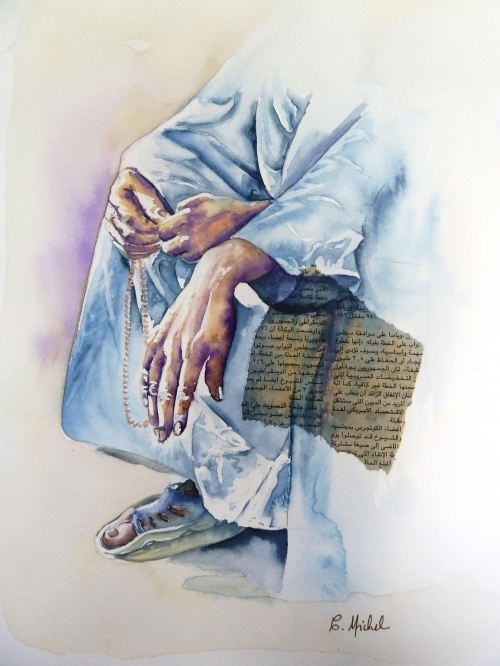 vente aquarelle Les mains de Louxor