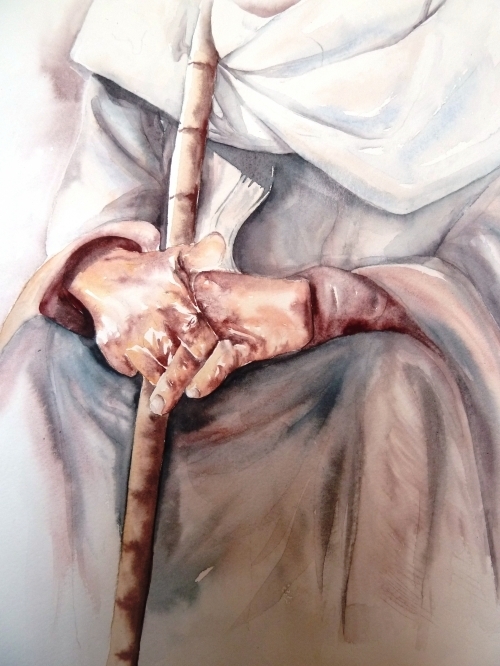 vente aquarelle Les mains de Kom Ombo