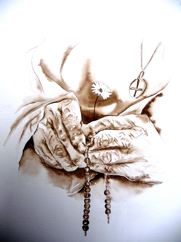 vente aquarelle Mains en prière