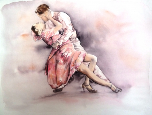vente aquarelle Danseurs de tango