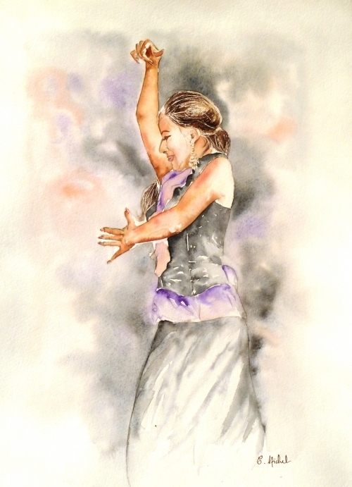 vente aquarelle Flamenca del Sacromonte