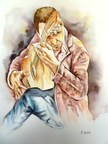 vente aquarelle Le guitariste