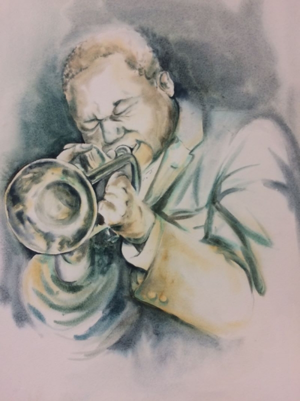 vente aquarelle Le trompettiste