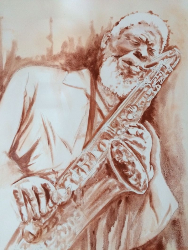 vente aquarelle Le saxophoniste
