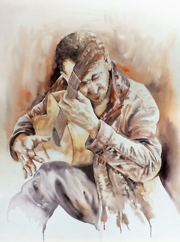 vente aquarelle Le guitariste 2