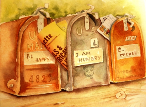 vente aquarelle Les boîtes californiennes