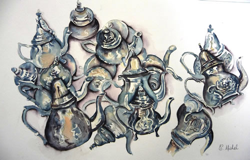 vente aquarelle Les Théières de Marrakech