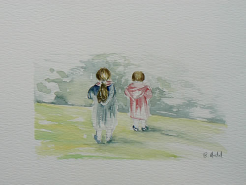 vente aquarelle Enfants, Butte Chaumont