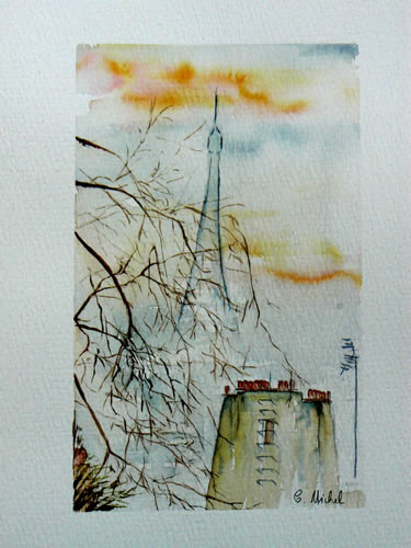 vente aquarelle Vue sur la Tour Eiffel 