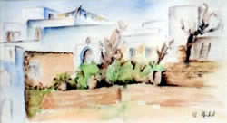 vente aquarelle Vue du caf&eacute; Maure, Rabat