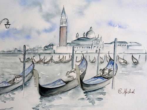 vente aquarelle Gondoles &agrave; Venise