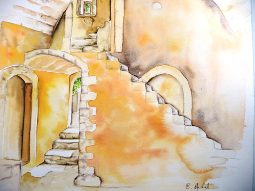 vente aquarelle Le monastère de d'Arcady, Crète