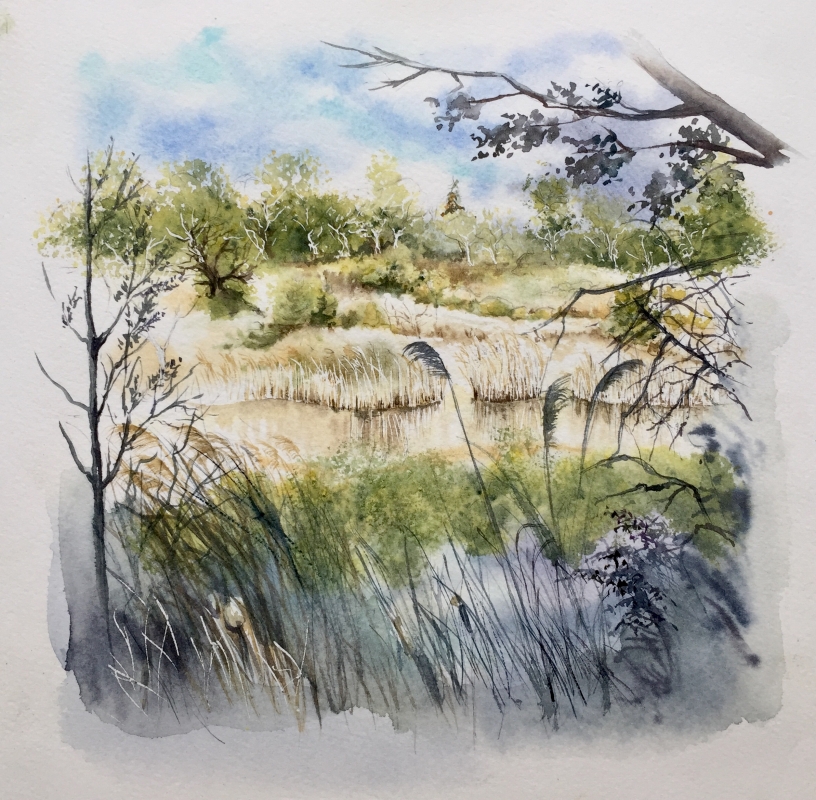 vente aquarelle Le lac d'argile, Mormoiron, Vaucluse
