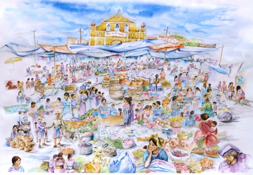 vente aquarelle Marché de Santa Clara