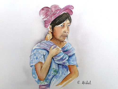 vente aquarelle Attente à Panajachel