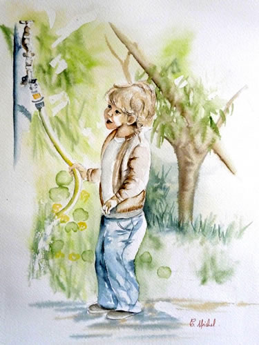 vente aquarelle Au jardin Leroy sème