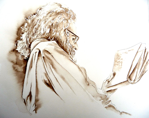 vente aquarelle Lecture ton sépia