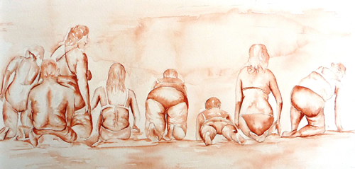 vente aquarelle Scène de plage