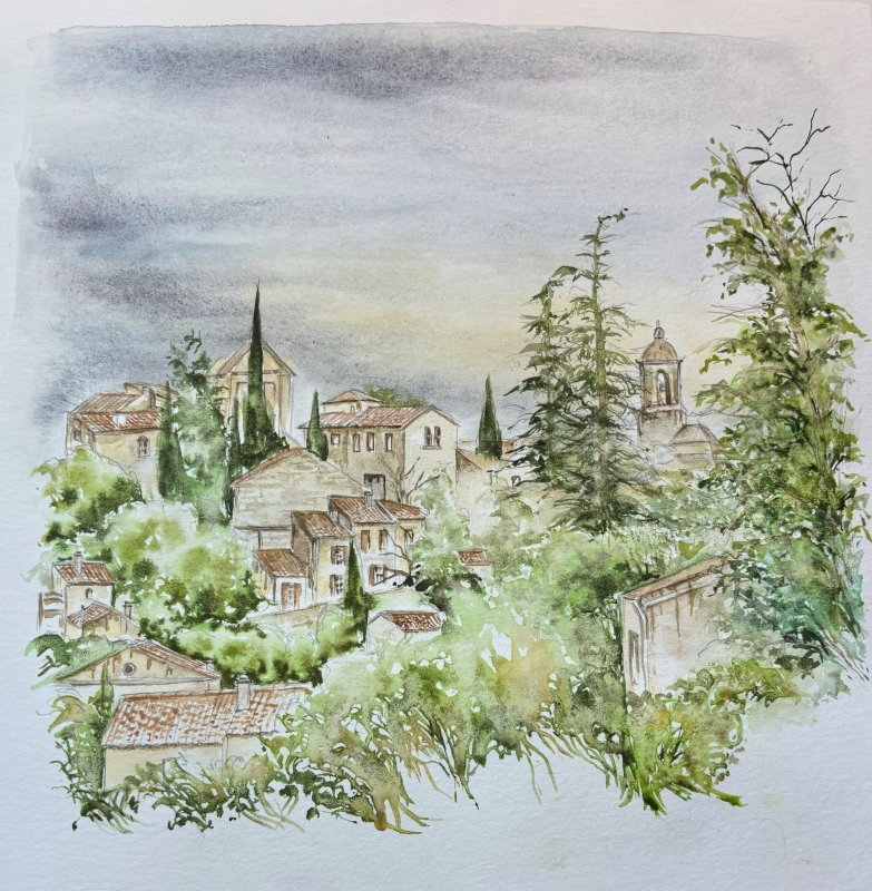 vente aquarelle Temps gris sur Mormoiron