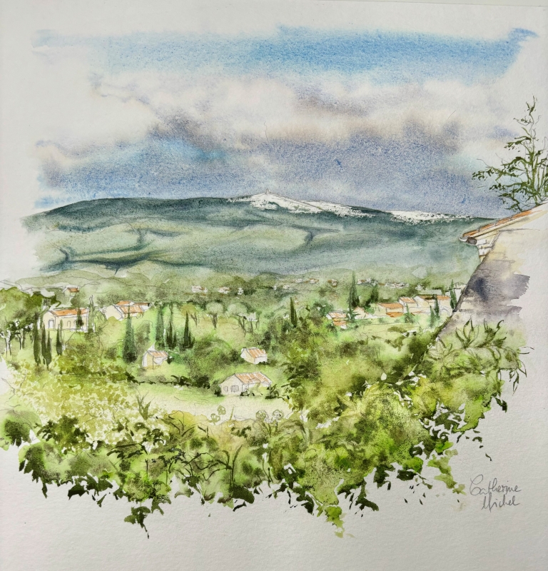 vente aquarelle Vue sur le Ventoux depuis Mormoiron