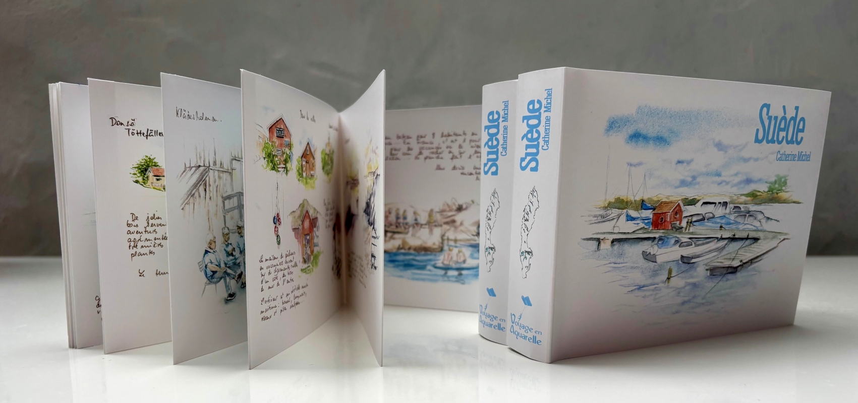 vente aquarelle Carnet de voyage en Suède, Leporello