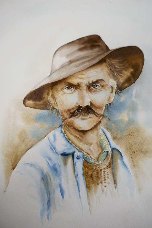 vente aquarelle Paysan Vosgien