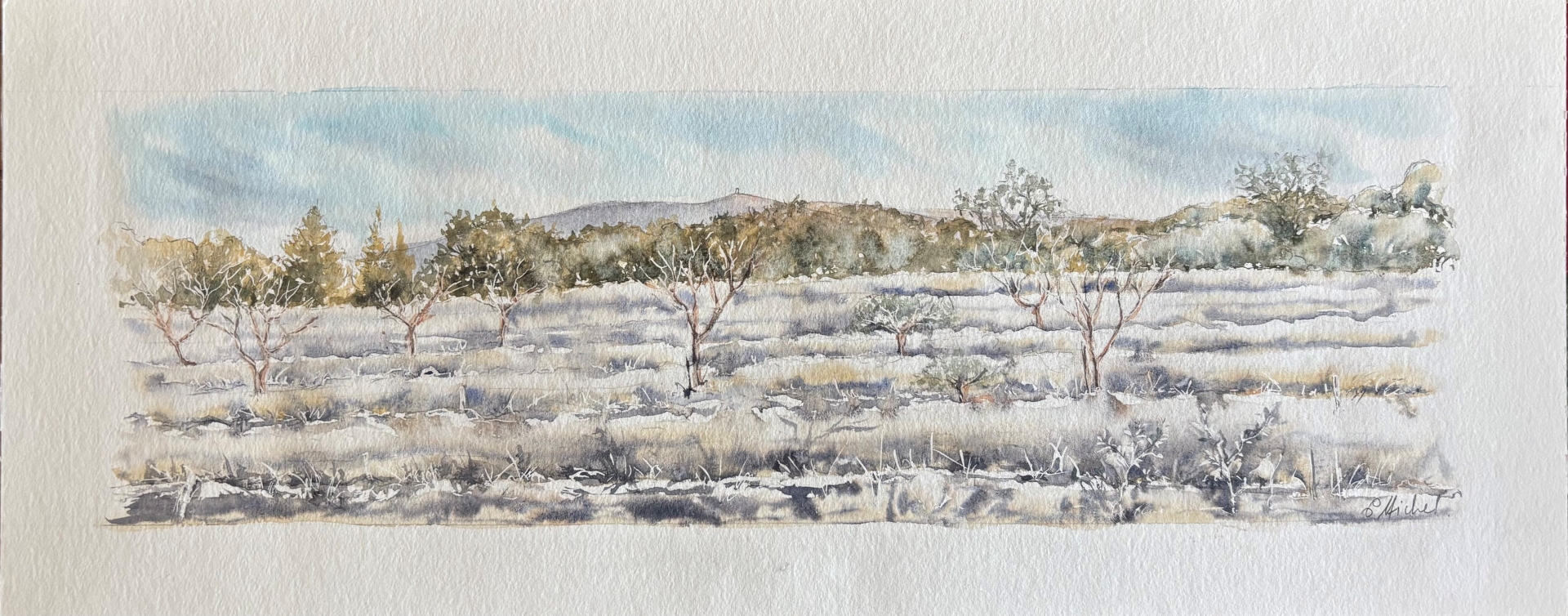 vente aquarelle Le givre en Vaucluse